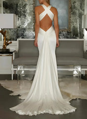 Trumpet/fishtail V-neck and floor wedding dress Sexy