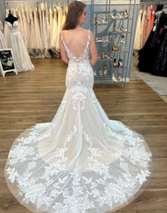 Aimishang Wedding Dress Mermaid V-Neck Zipper With Buttons Back With Appliques