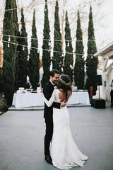 Mermaid V Neck Long Sleeve Lace Bridal Gown Wedding Dress