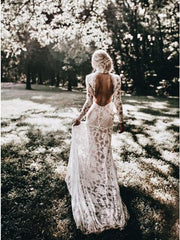 Mermaid High Neck Backless Long Sleeves Boho Lace Wedding Dress TN147