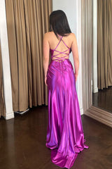Mermaid Spaghetti Straps Purple Long Prom Dress with Slit TP1367
