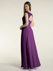 Lace Straps V-neck Chiffon Dresses with Pockets-Grape