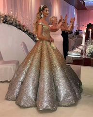Mexican Quinceanera Dresses Ombre Sequin Ball Gown Off Shoulder