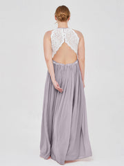 Halter Maxi Dress with Ivory Lace Bodice-Dusk Plus Size