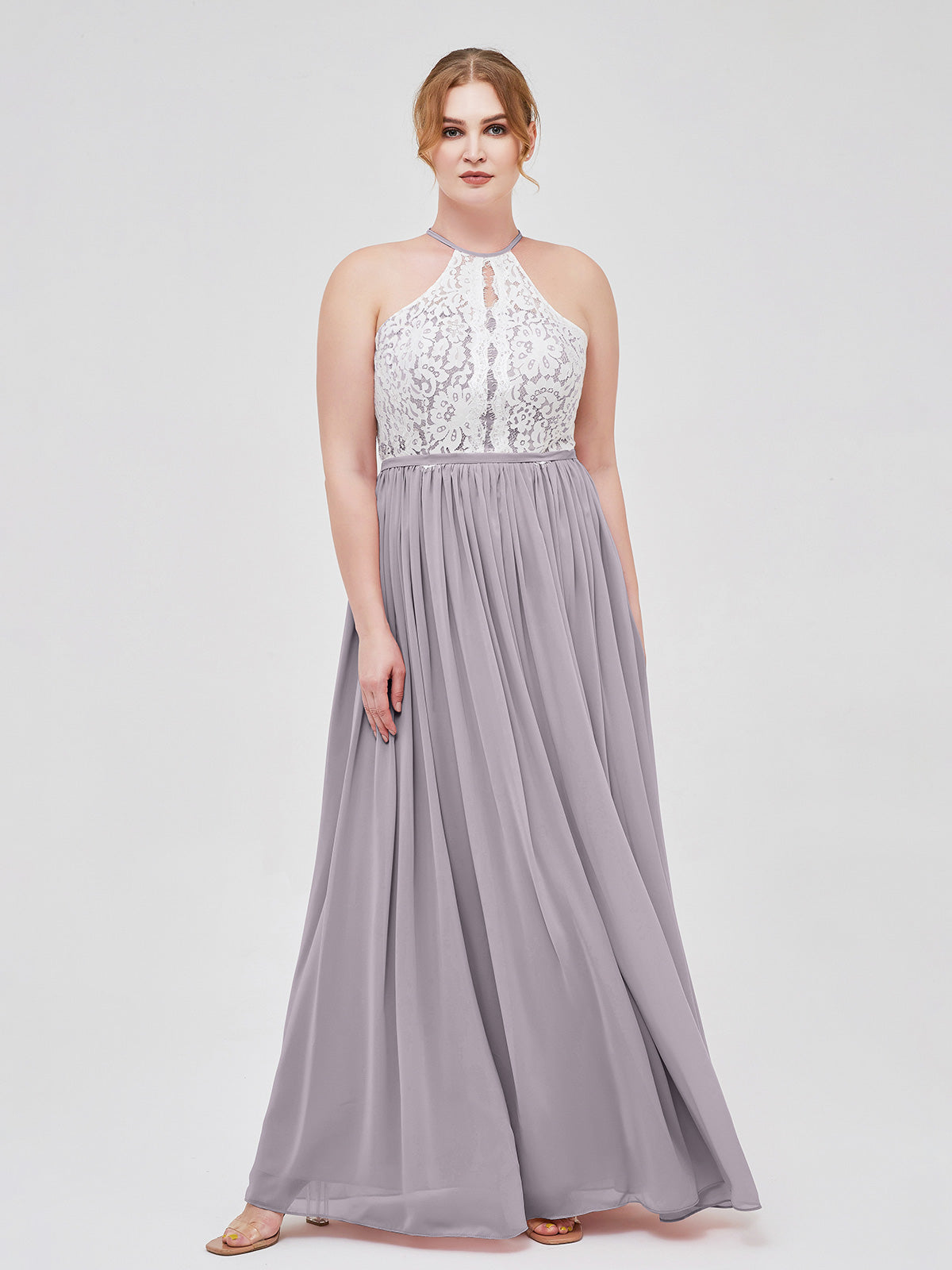 Halter Maxi Dress with Ivory Lace Bodice-Dusk Plus Size