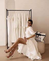 Midi Wedding Dress Elegant Dress Reception Dress Tea Length Wedding Dress Engagement Dress Short Wedding Dress Bride Dress