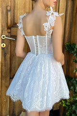 Mini White Homecoming Dress Lace Short Prom Dress TN413
