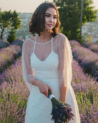 Minimalist Beaded Wedding Dress Beach Bridal Gown Spaghetti Straps Backless Wedding Dress White Evening Dress Bridal Wedding Party Dress Prom Dress