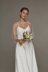 Minimalist Beaded Wedding Dress Beach Bridal Gown Spaghetti Straps Backless Wedding Dress White Evening Dress Bridal Wedding Party Dress Prom Dress