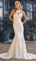 Minimalist Spaghetti Straps Sleeveless Gown Floor Length Cowl Back Mermaid Wedding Dress / Prom Dress In Store