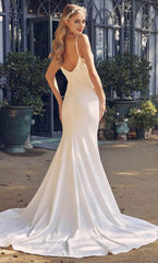 Minimalist Spaghetti Straps Sleeveless Gown Floor Length Cowl Back Mermaid Wedding Dress / Prom Dress In Store