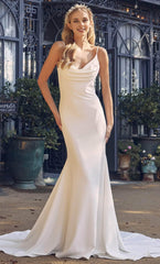 Minimalist Spaghetti Straps Sleeveless Gown Floor Length Cowl Back Mermaid Wedding Dress / Prom Dress In Store