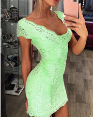Sheath Homecoming Dresses Lace Cap Sleeves