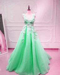 Tulle V Neck Evening Dresses Lace Flowers Embroidery
