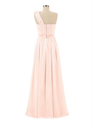 One Shoulder Chiffon Dress with Flowers Strap-Pearl Pink