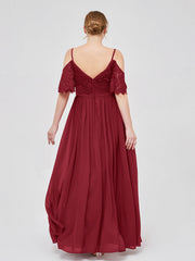Spaghetti Strap Lace and Chiffon Dress Burgundy