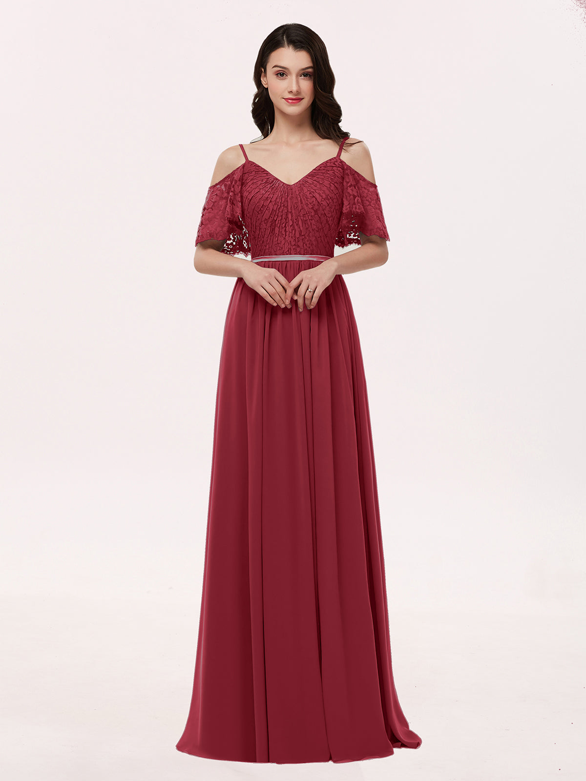 Spaghetti Strap Lace and Chiffon Dress Burgundy