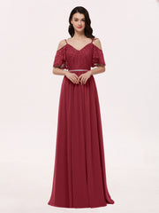 Spaghetti Strap Lace and Chiffon Dress Burgundy
