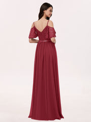 Spaghetti Strap Lace and Chiffon Dress Burgundy