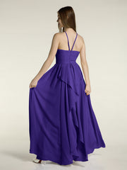 Halter Chiffon Long Bridesmaid Dresses-Regency