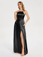 Split Soft Satin Party Dresses