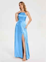 Split Soft Satin Party Dresses