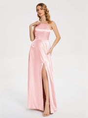 Split Soft Satin Party Dresses