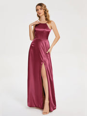 Split Soft Satin Party Dresses
