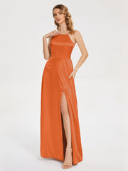 Split Soft Satin Party Dresses