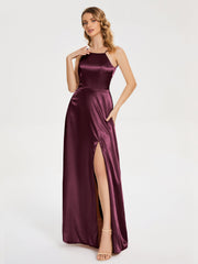 Split Soft Satin Party Dresses