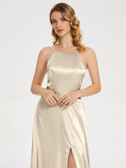 Split Soft Satin Party Dresses