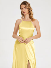 Split Soft Satin Party Dresses