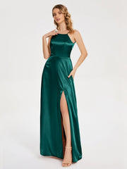Split Soft Satin Party Dresses