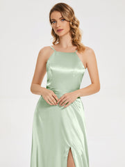 Split Soft Satin Party Dresses