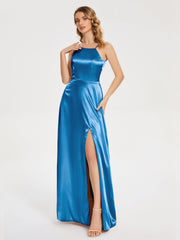 Split Soft Satin Party Dresses