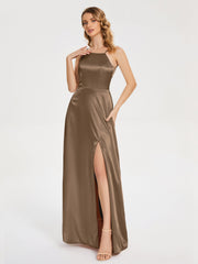 Split Soft Satin Party Dresses