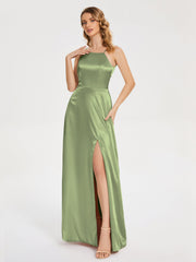 Split Soft Satin Party Dresses