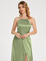Split Soft Satin Party Dresses
