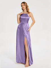 Split Soft Satin Party Dresses