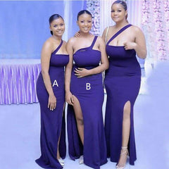 Cheap Long Blue Bridesmaid Dresses Mismatched Mermaid Side Slit