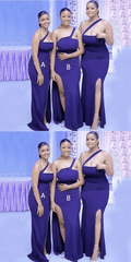Cheap Long Blue Bridesmaid Dresses Mismatched Mermaid Side Slit