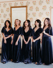 Mismatched Navy Blue Winter Bridesmaid Dresses Velvet Wedding Guest Dress