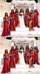 Mismatched Red Bridesmaid Dresses Long Sleeveless Wedding Guest Dress