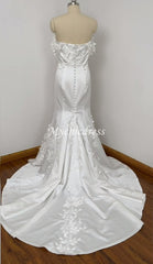 Modern 3D Floral Satin Wedding Dress Beach Off the Shoulder Bridal Dress
