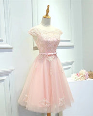 Modest Homecoming Dresses Tulle Lace Cap Sleeves