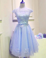 Modest Homecoming Dresses Tulle Lace Cap Sleeves