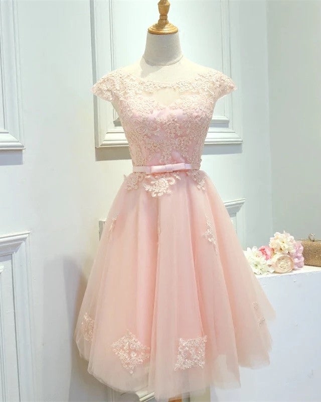 Modest Homecoming Dresses Tulle Lace Cap Sleeves