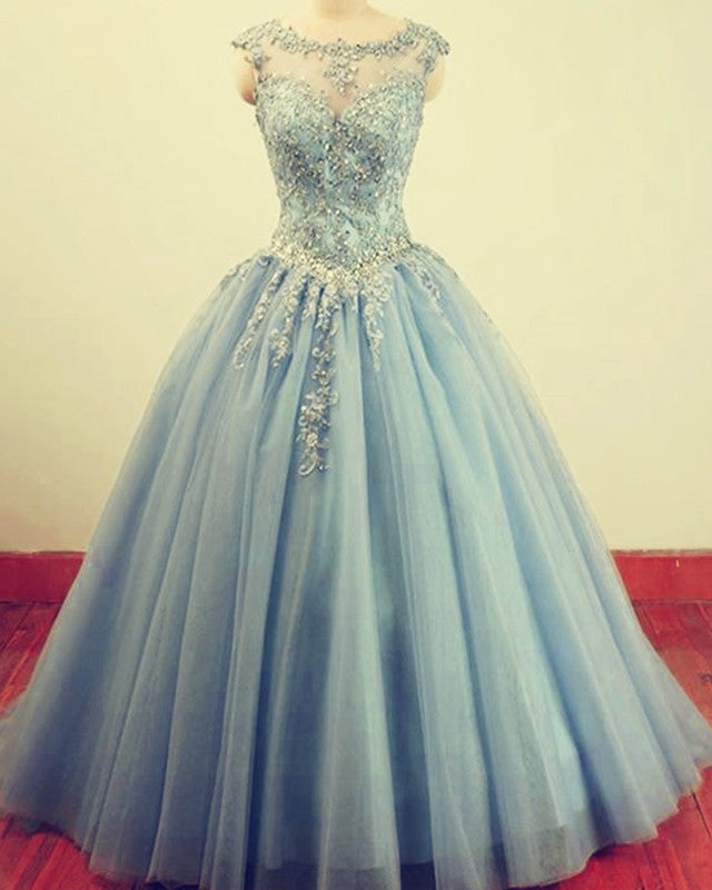 Modest Quinceanera Dresses Tulle Ball Gown Lace Appliques