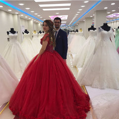 Modest Quinceanera Dresses Cap Sleeves Tulle Flower Ball Gown