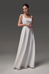 Modest Wedding Dress Simple Wedding Dress Sleeveless Floor Length Wedding Dress A-line Silhouette Square Neckline